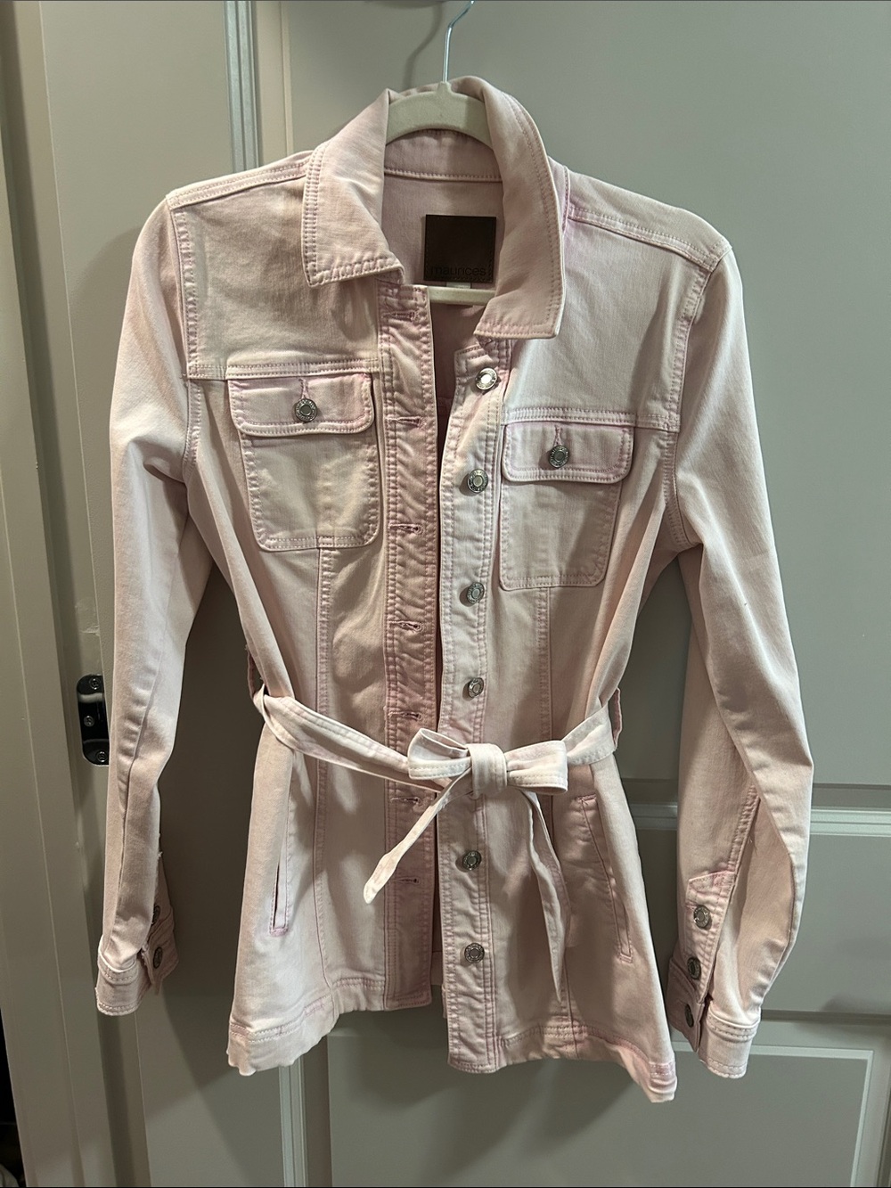 Maurices Light Pink Tie-Waist Denim Jacket